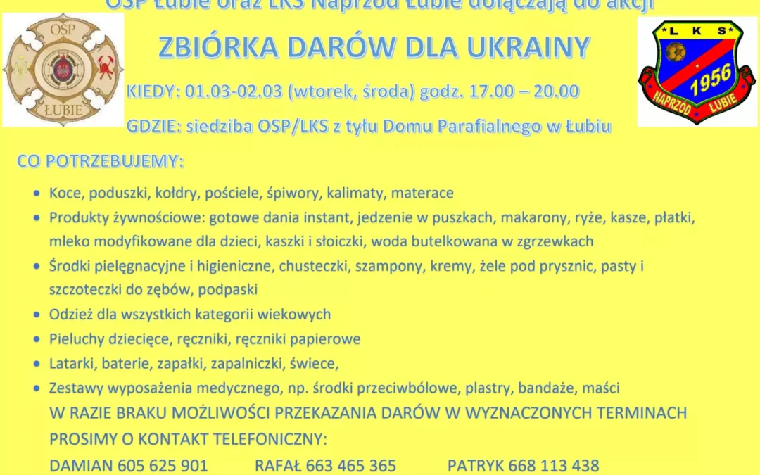 pomoc dla Ukrainy Łubie